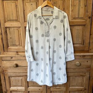 Soft Surroundings Petite Medium Gray Longsleeve Dress Feather Printed Embroidere